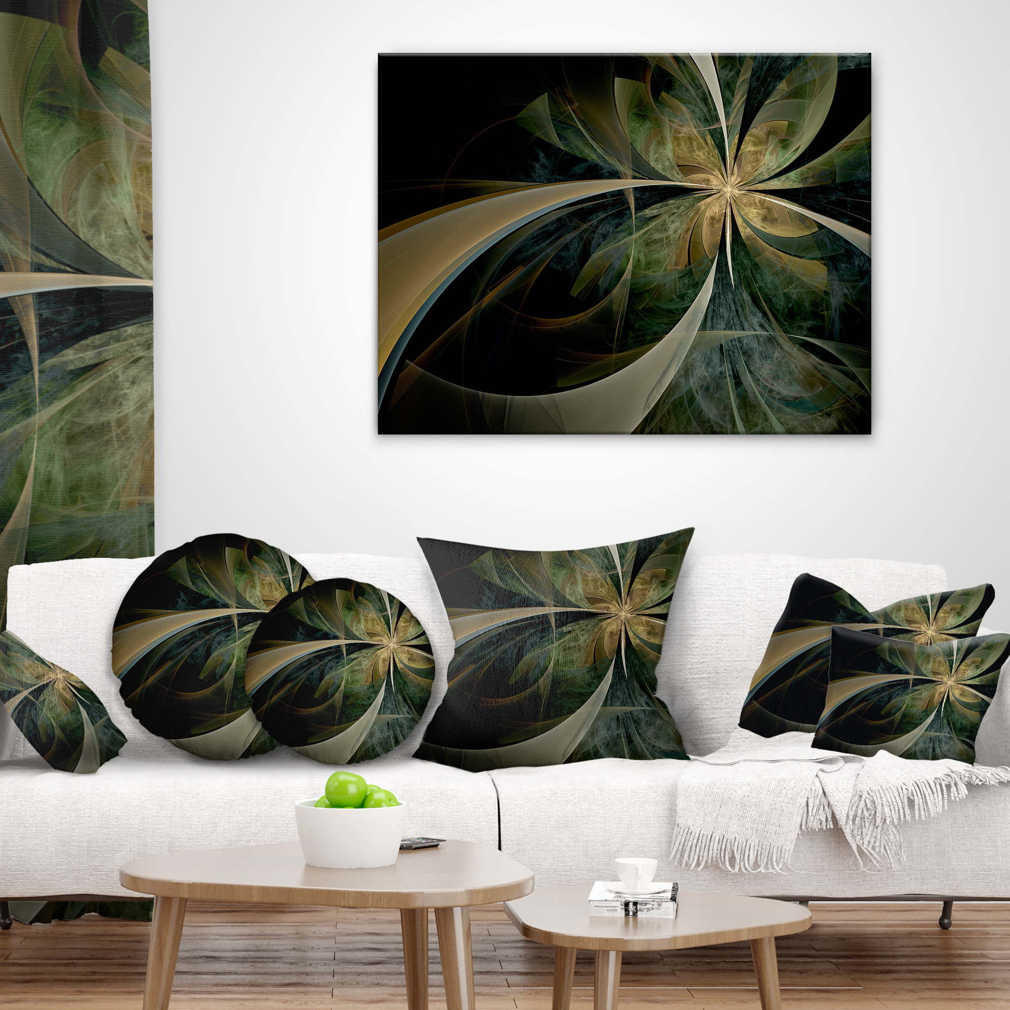 Designart Brown and Gold Symmetrical Fractal Design - Floral Throw Pillow - 18x18
