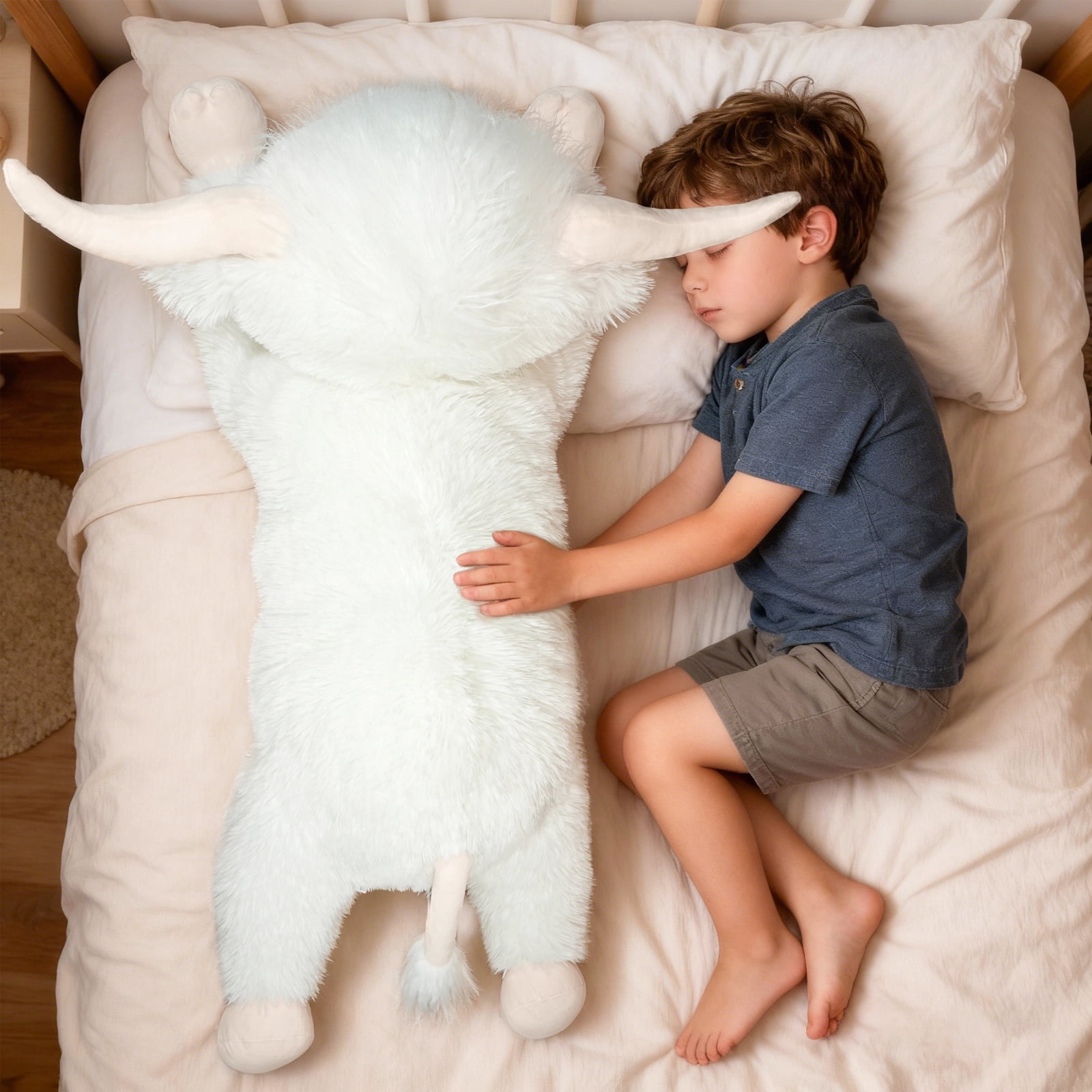 Giant Highland Cow Stuffed Animal 38" White Plush Cow, Soft Giant Cow Pillow for Kids and Adults