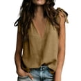 thumbnail image 2 of ClodeEU Women's V Neck Sleeveless Tie-Shoulder Blouse ,Loose Fit Casual Summer Top Khaki,Women's Plus S, 2 of 8
