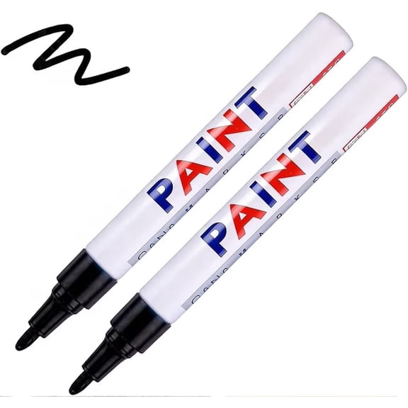 Waterproof Tire Paint Pen for Lettering – Oil-Based Permanent Markers, Non-Fading for Metal, Plastic, Wood, Glass, Rock Painting & DIY Crafts (RL Black, 2 PCS)