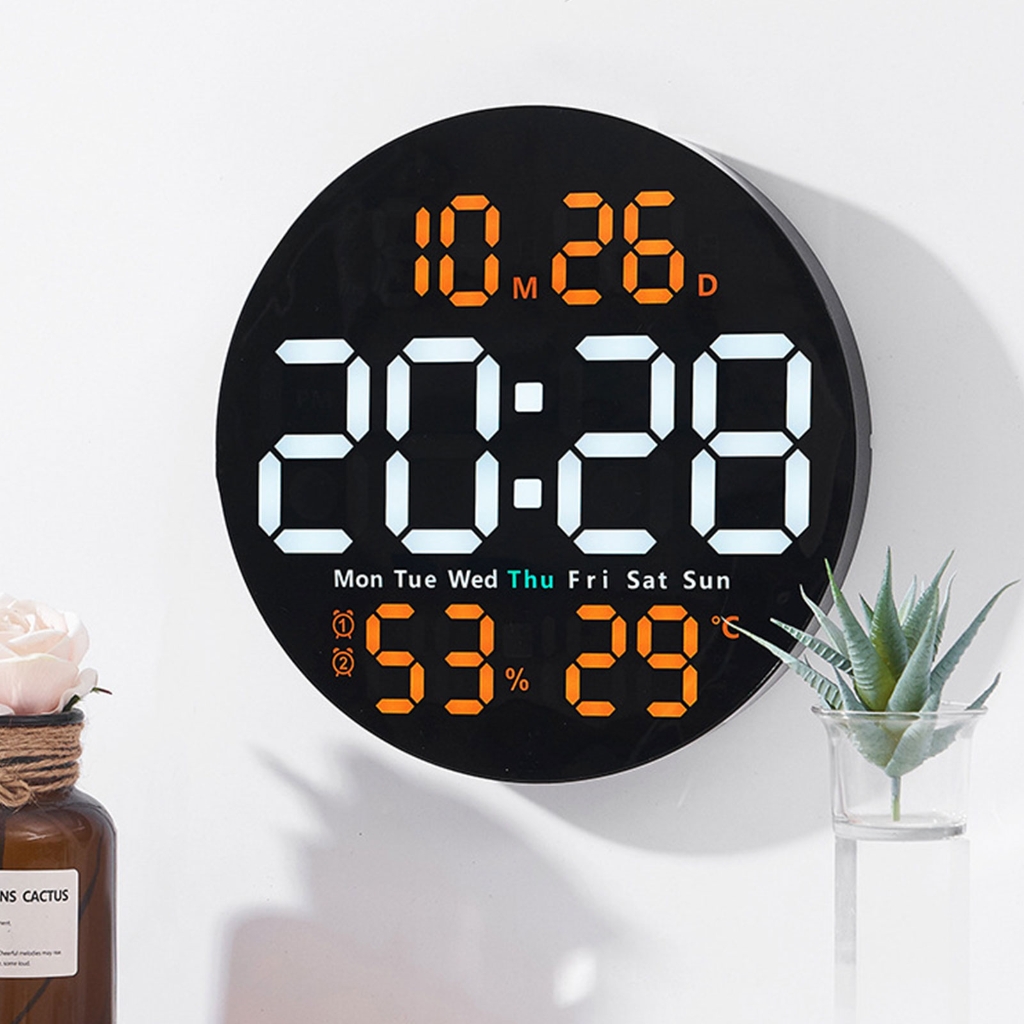 SIEYIO LED Digital Wall Clock Large Display Electronic Alarm Clock Remote Controlled Automatic Backlights Temperature Humidity