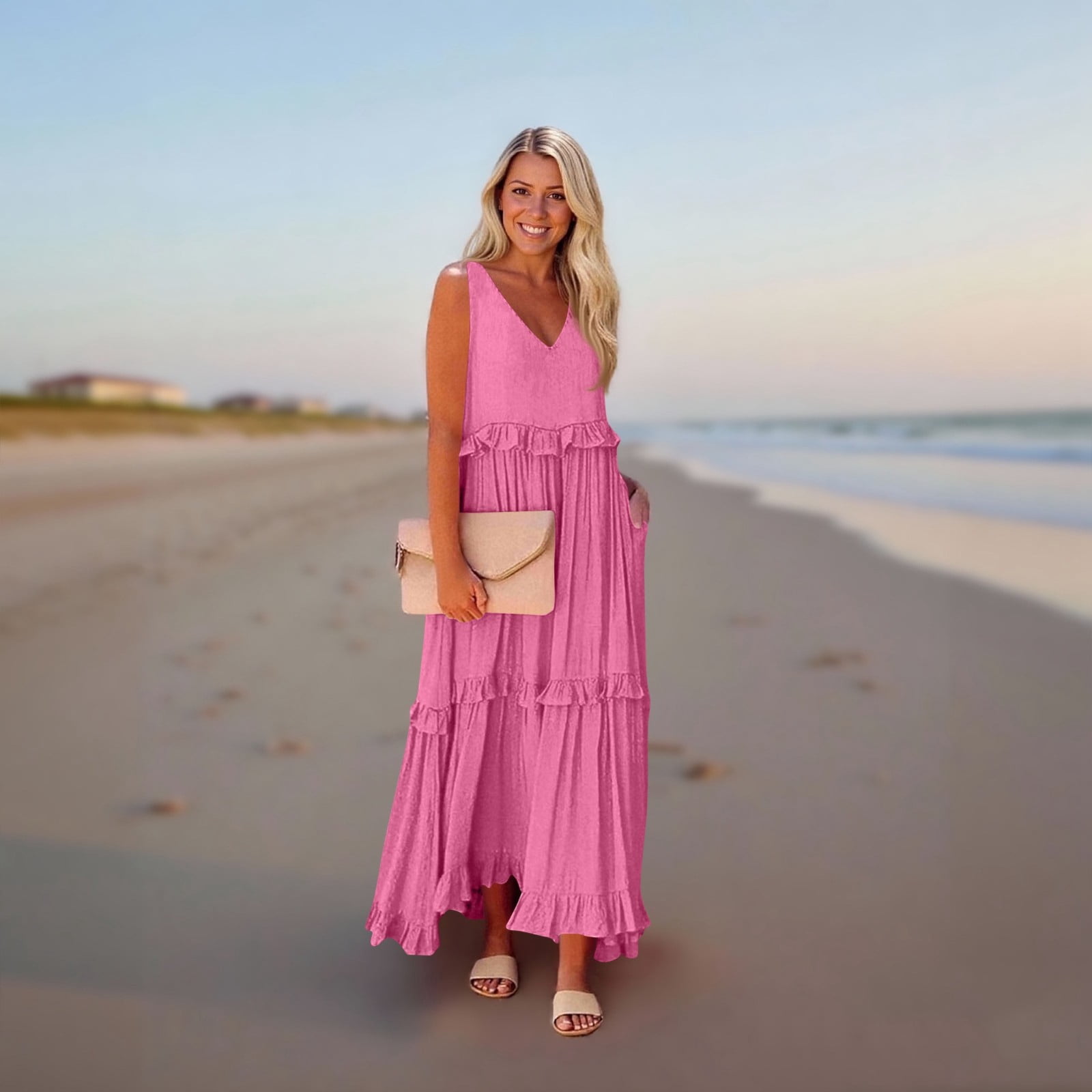 GXIPO Extra Long Maxi Dress for Tall Women 2025 V Neck Sleeveless