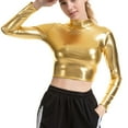 thumbnail image 2 of Jdlsppl Men's Long Sleeve T Shirt Halloween Metallic Crop Top High Neck Outfit Mardi Gras Soft Sexy Summer Blouse Golden X-Large, 2 of 4