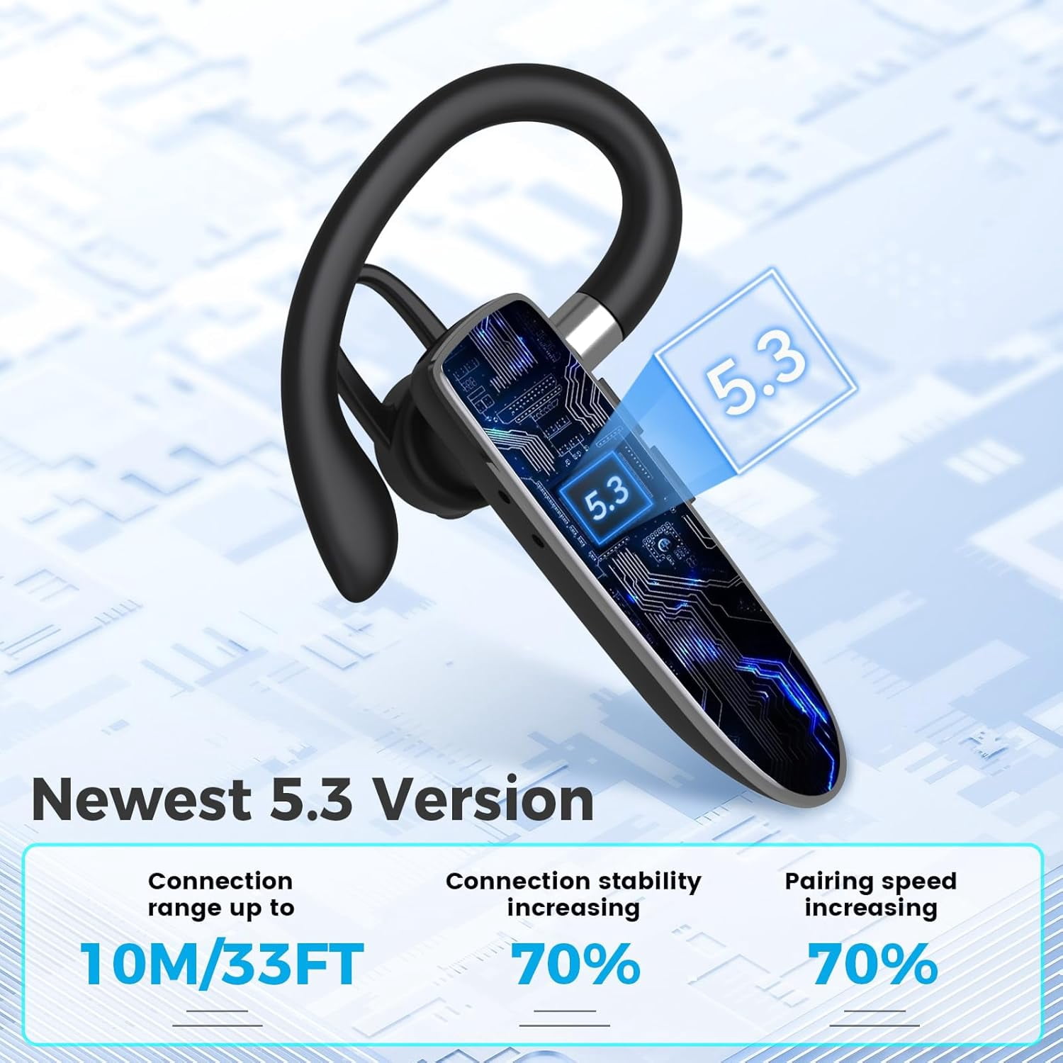 Wireless Bluetooth Headset,Bluetooth Earpiece with 500mAh Charging Case 120 Hours Talking Time Built-in Microphone for iOS Android Cell Phone, V5.3 Hand-Free Headphones for Trucker, Office