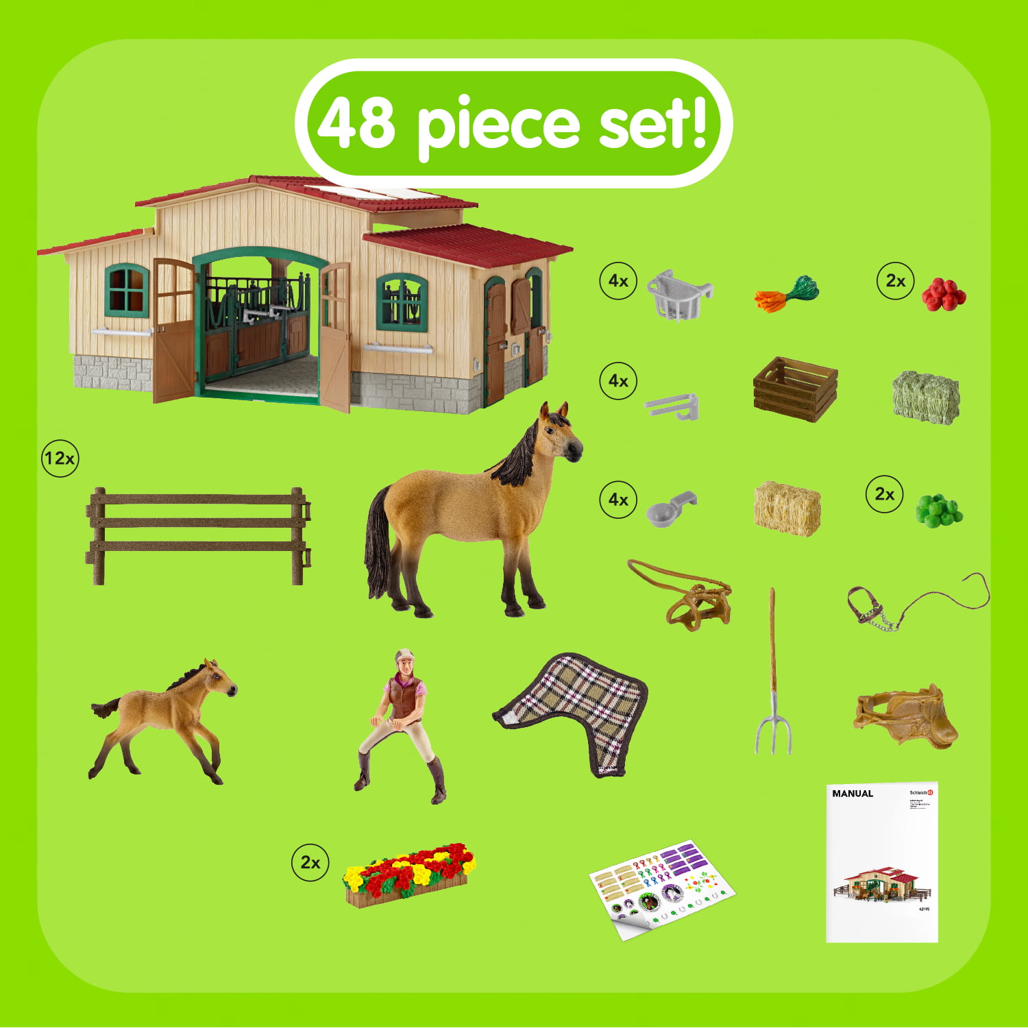 Schleich GREEN HORSE BLANKET & HEADSTALL SET fabric toy animal accessory NEW 