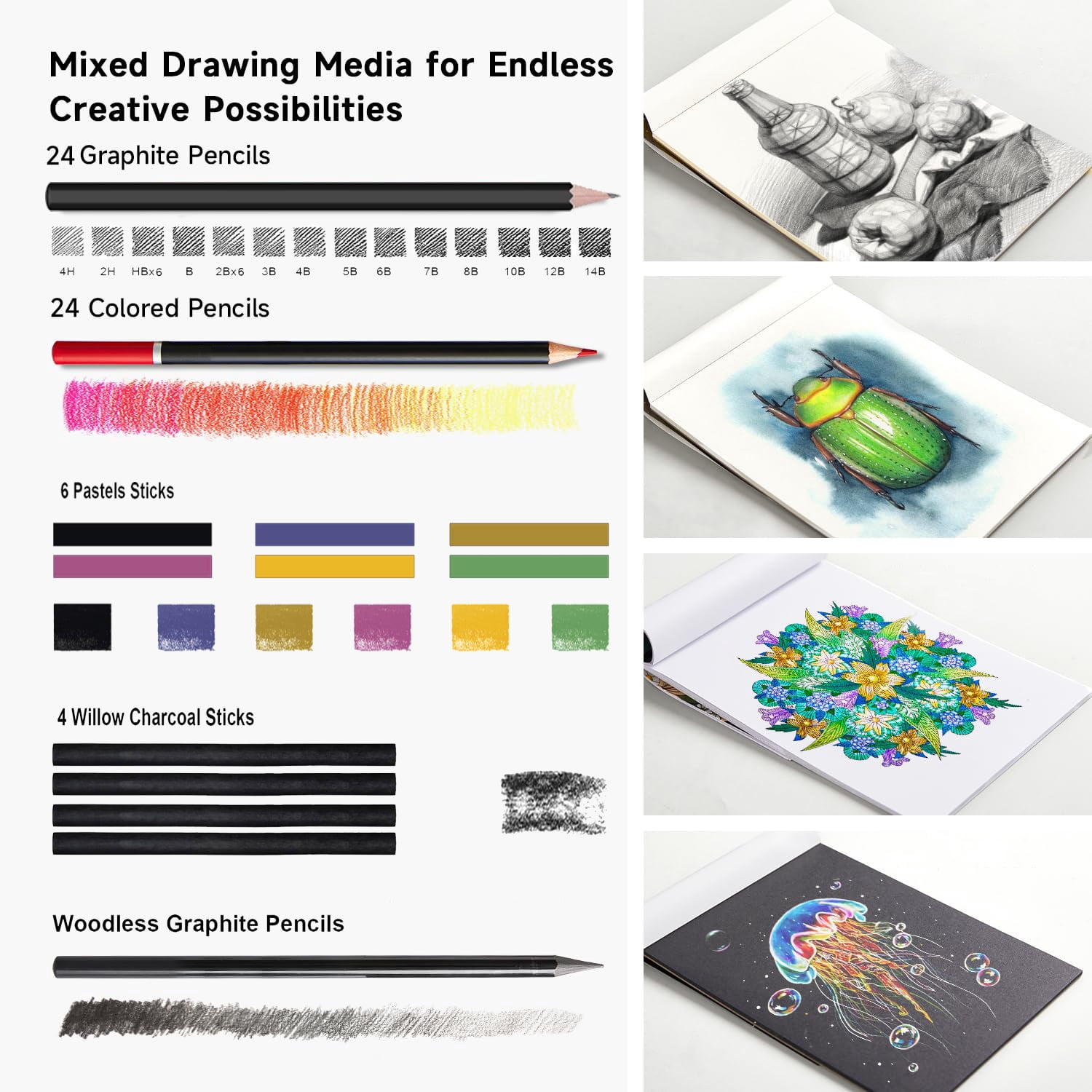 126 PCS Drawing Kit Sketching Pencil Set,Sketch Pencils Art Supplies with Sketchbook,Graphite,Charcoal,Blending Tools