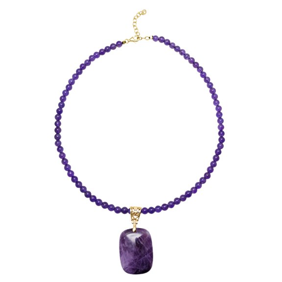 Gold Over Sterling Silver with Natural Amethyst Bead Single Row Strand Necklace