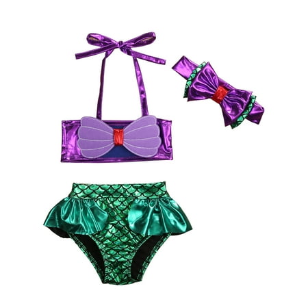 

Farrubbyine8 3Pcs Kids Toddler Baby Girl Mermaid Swimsuits Swimwear Bikini Set