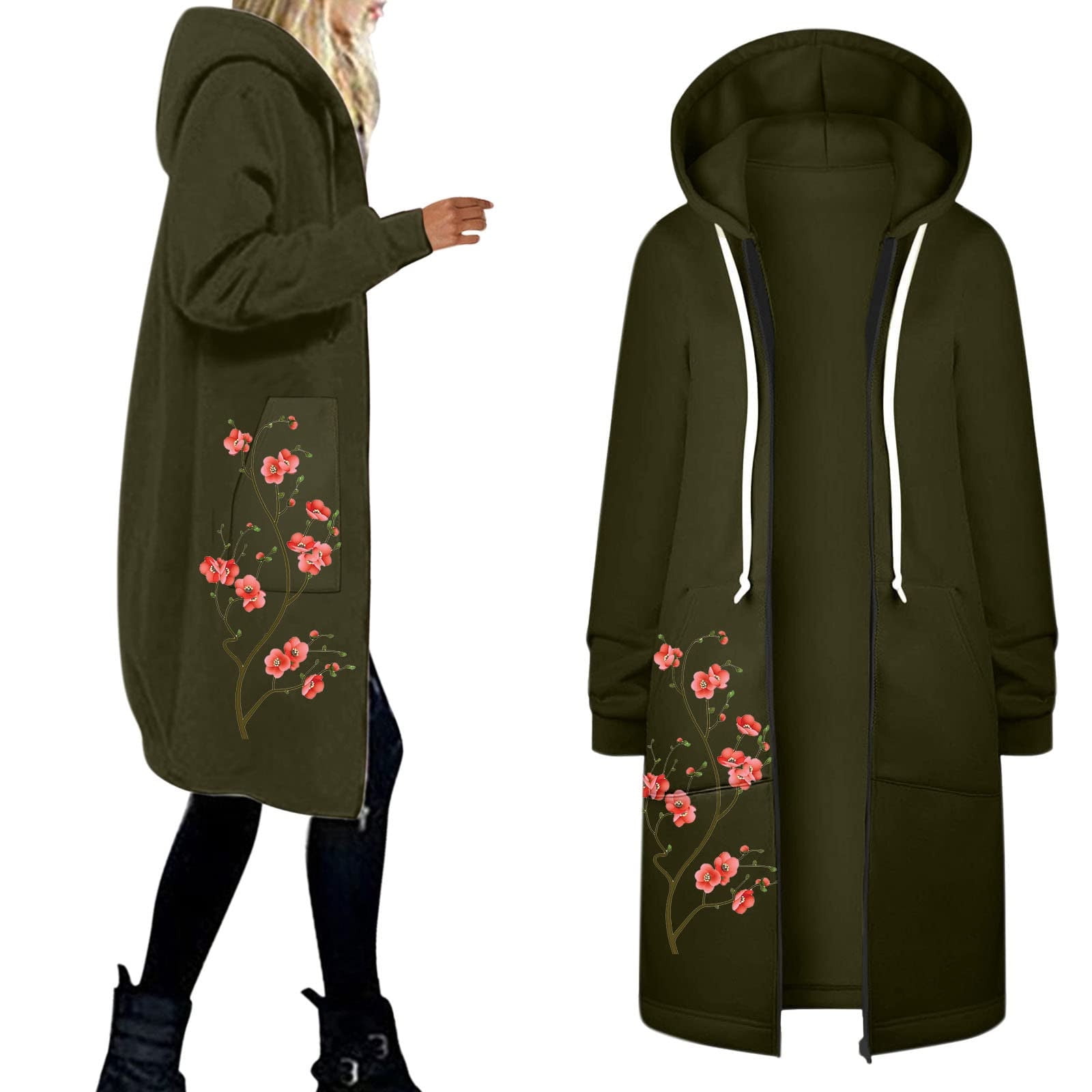 Floral embroidered long sleeve casual hoodie deals