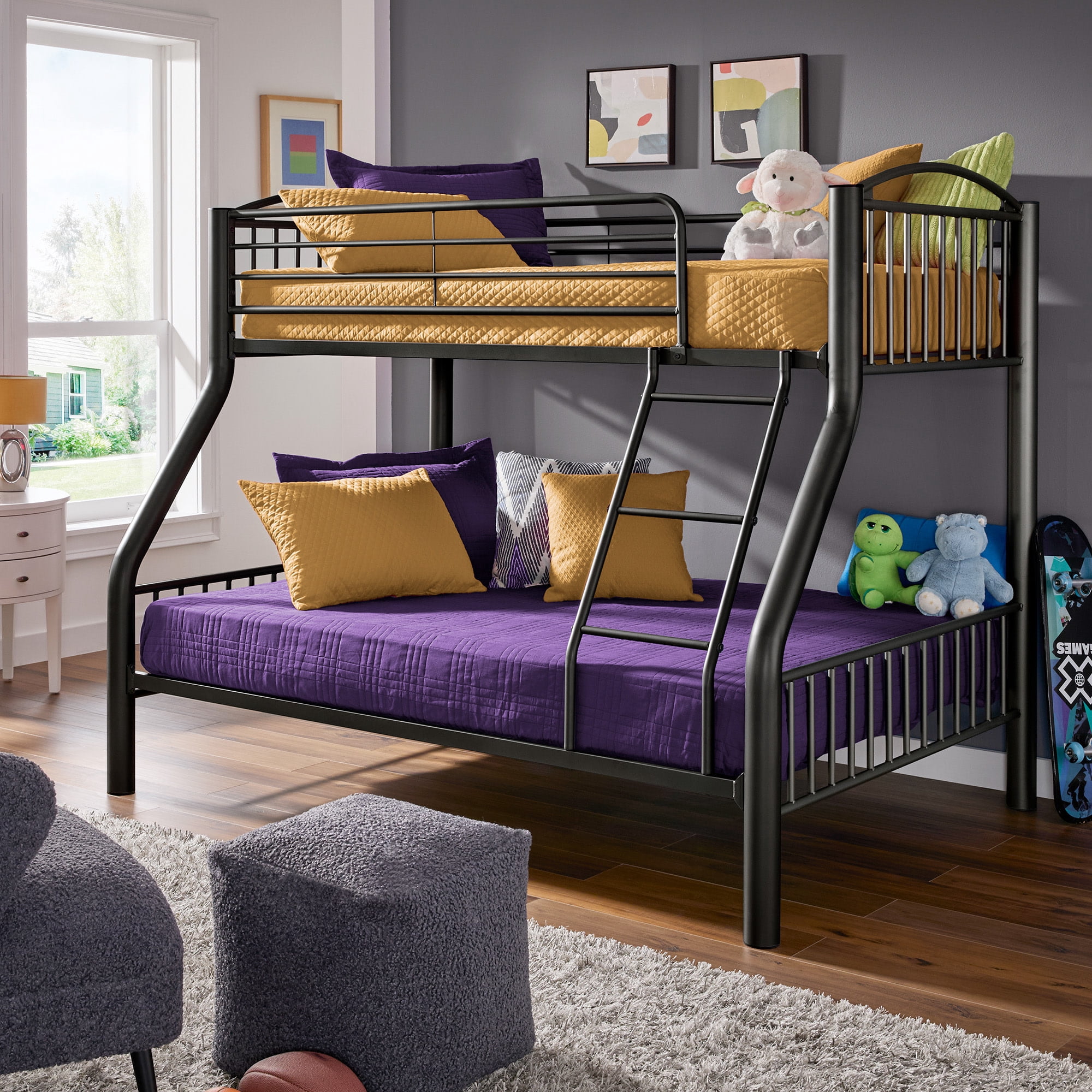Weston Home Visalia Kids Metal Twin over Full Bunk Bed, Black