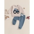 thumbnail image 2 of aturustex Little Boy 2pcs Tracksuits Outfits 3M 6M 12M 18M 2T 3T Toddler Tractor Embroidery Sweatshirt Long Sleeve Pullovers Crew Neck Tops with Solidts Kids Daily Spring Fall Jogger Clothes, 2 of 7