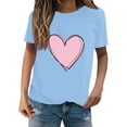 thumbnail image 2 of Blue Womens Fashion Tops, Spandex Athletic Tops, Blouses For Women Dressy Casual, Women's New Summer Valentine's Day Simple Love Printed Round Neck Short Sleeved T Shirt Casual Top, 2 of 4