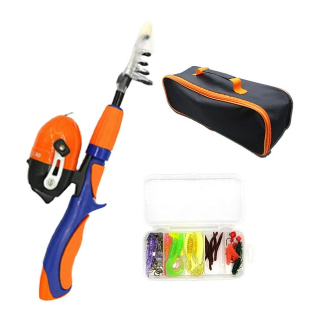 Almencla Canne à Pêche et Combo Moulinet Canne à Pêche de Voyage pour Enfant pour Garçons Pêche orange