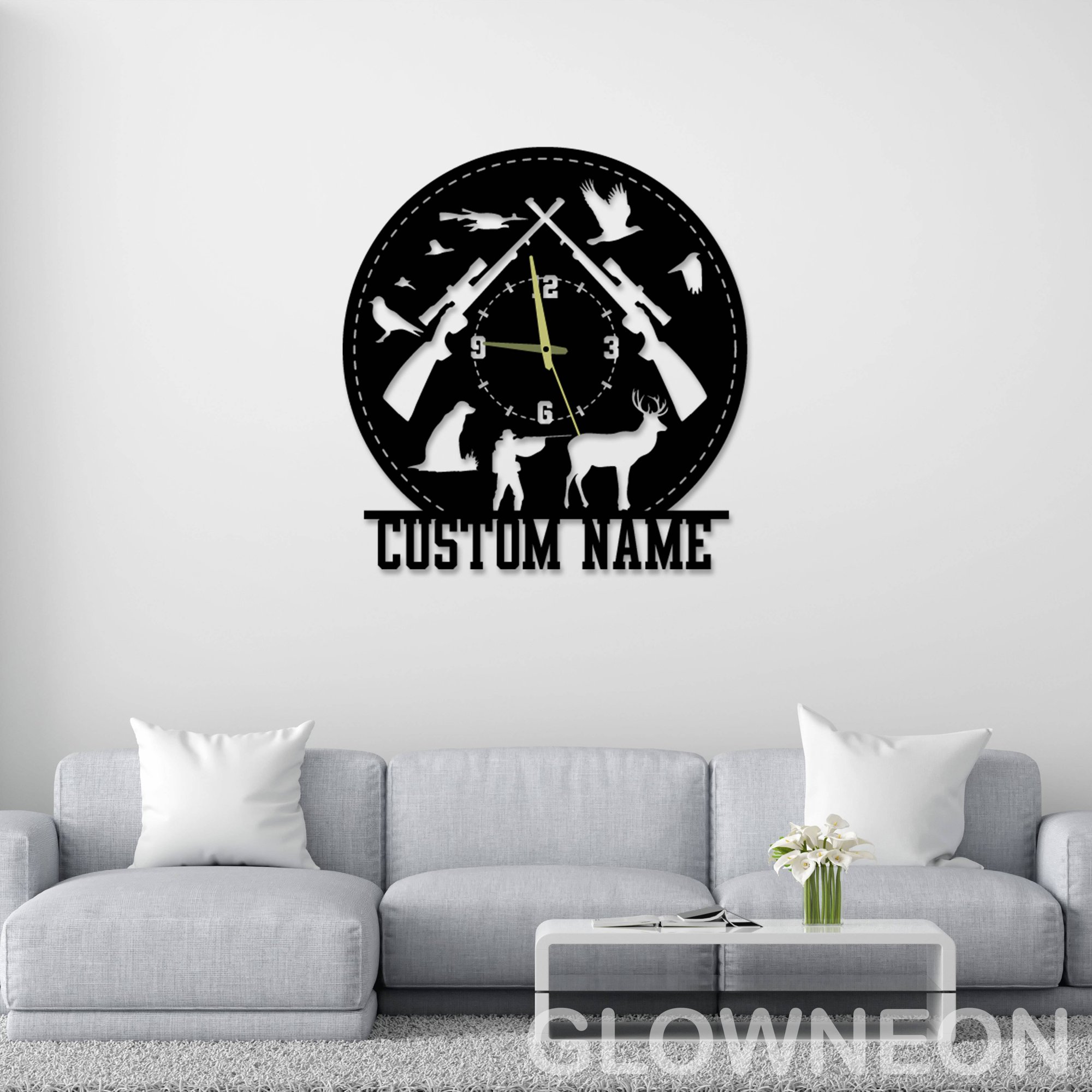 Glowneon Custom Animal Hunting Metal Clock For Hunter Home Wall Decor