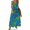 thumbnail image 1 of Vestido de flores azules con estampado floral, moda coreana, escote en V, vestidos largos bohemios para mujer, vestido maxi elegante con gráficos, talla grande 5XL, 1 of 7