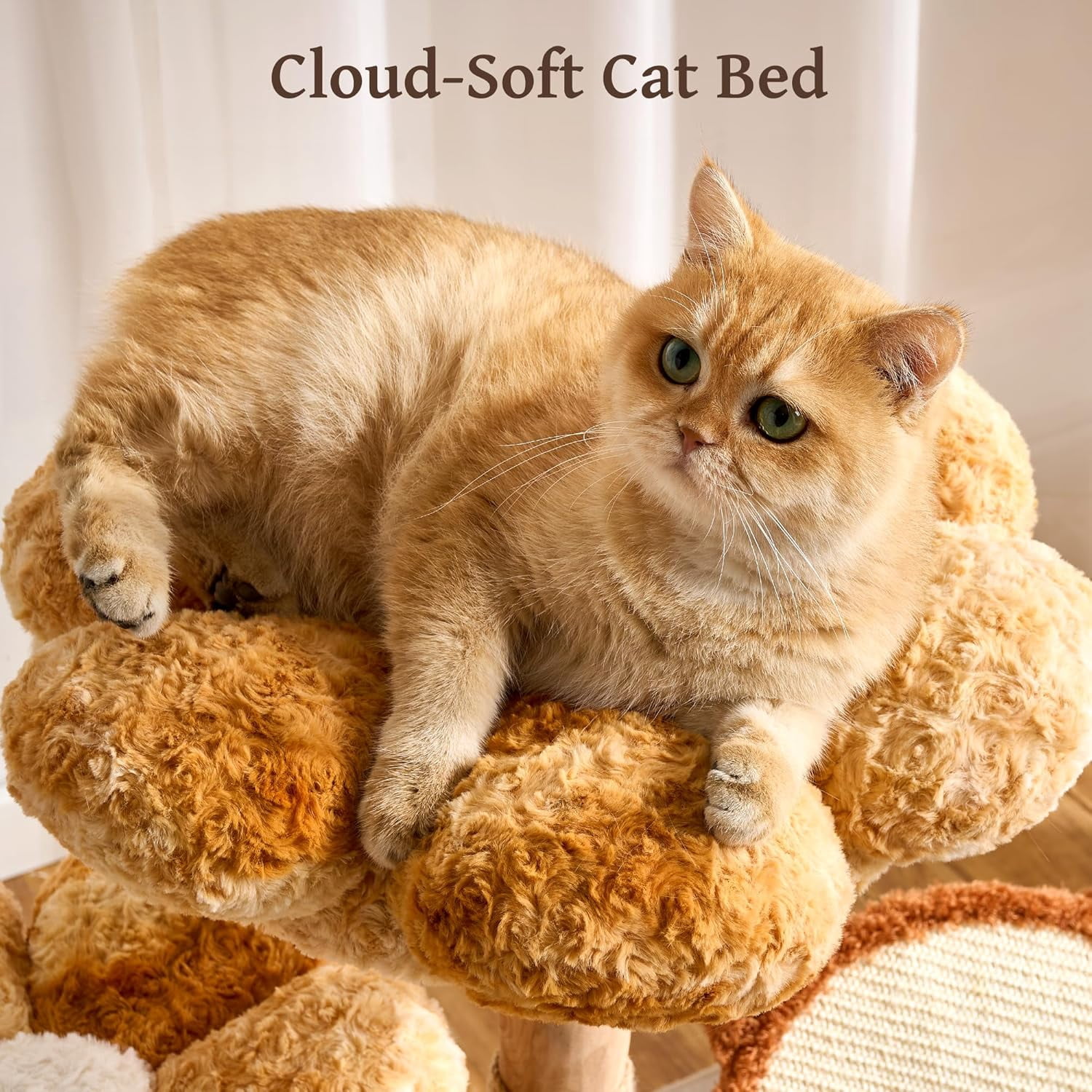 Modern Natural Solid Wood Cat Tree Tower for Indoor Cats Large Adult, 30 inch Flower Cat Tree with Scratching Post, Luxury Aesthetic Cat Tree with Cloud-Soft Flower Perches and Sisal Scratching Pad
