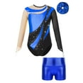 thumbnail image 5 of iiniim Kids Girls Shiny Rhinestone Mesh Long Sleeve Ballet Dance Gymnastics Leotard with Metallic Shorts Hair Band Royal Blue 10, 5 of 7