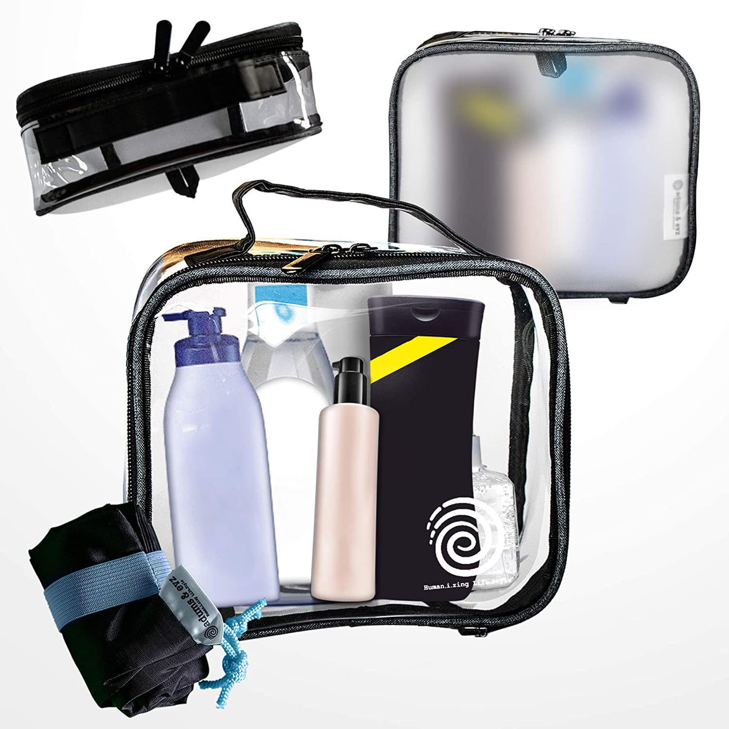 Adums & Evz - Clear Toiletry Travel Bag TSA Approved Size for Travel with Handle & Hook for Men ...
