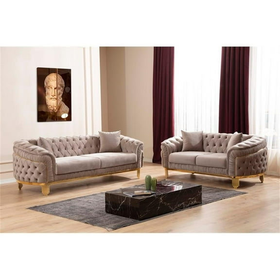 Vanessa 2 Piece Living Room Set Finished with Velvet Upholstery in Taupe