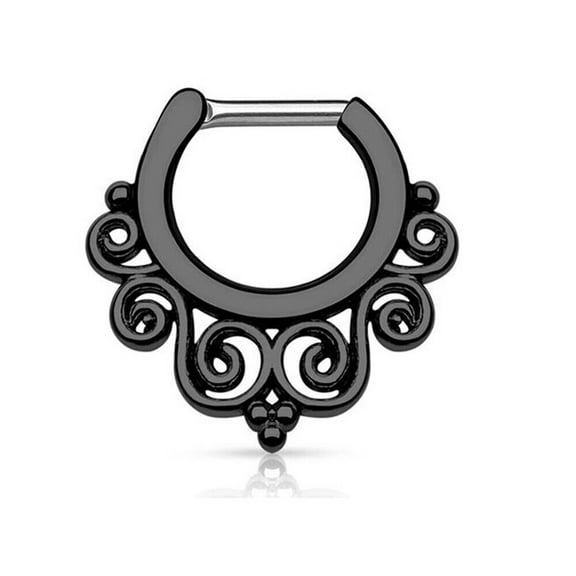 BodyJewelryOnline 14GA or 16GA Septum Piercings Clicker Tribal Swirls 4 Colors Options Men Women