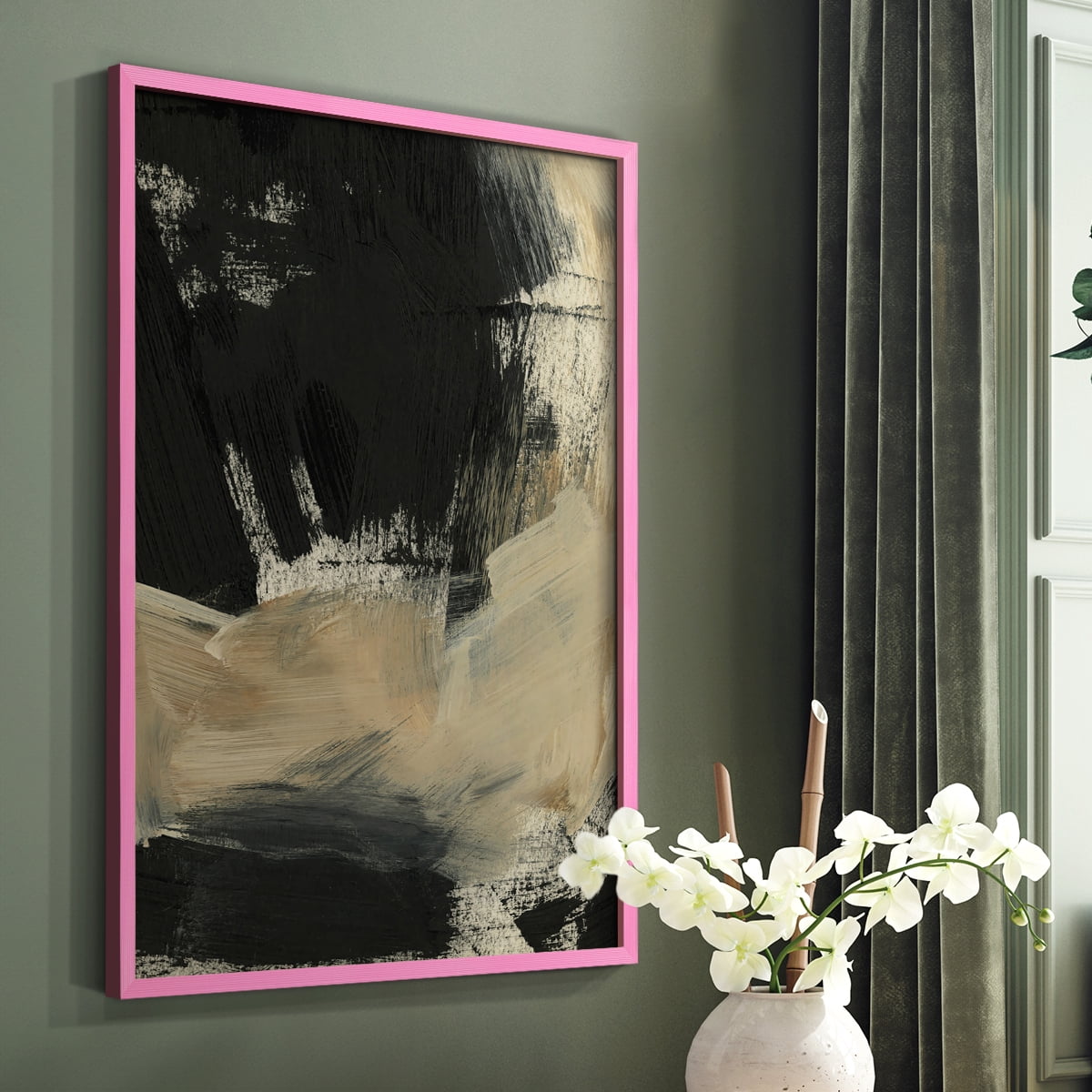 Baked Paintstrokes VI Framed Print in Pink Solid Wood Framed Print No Nail Hanging