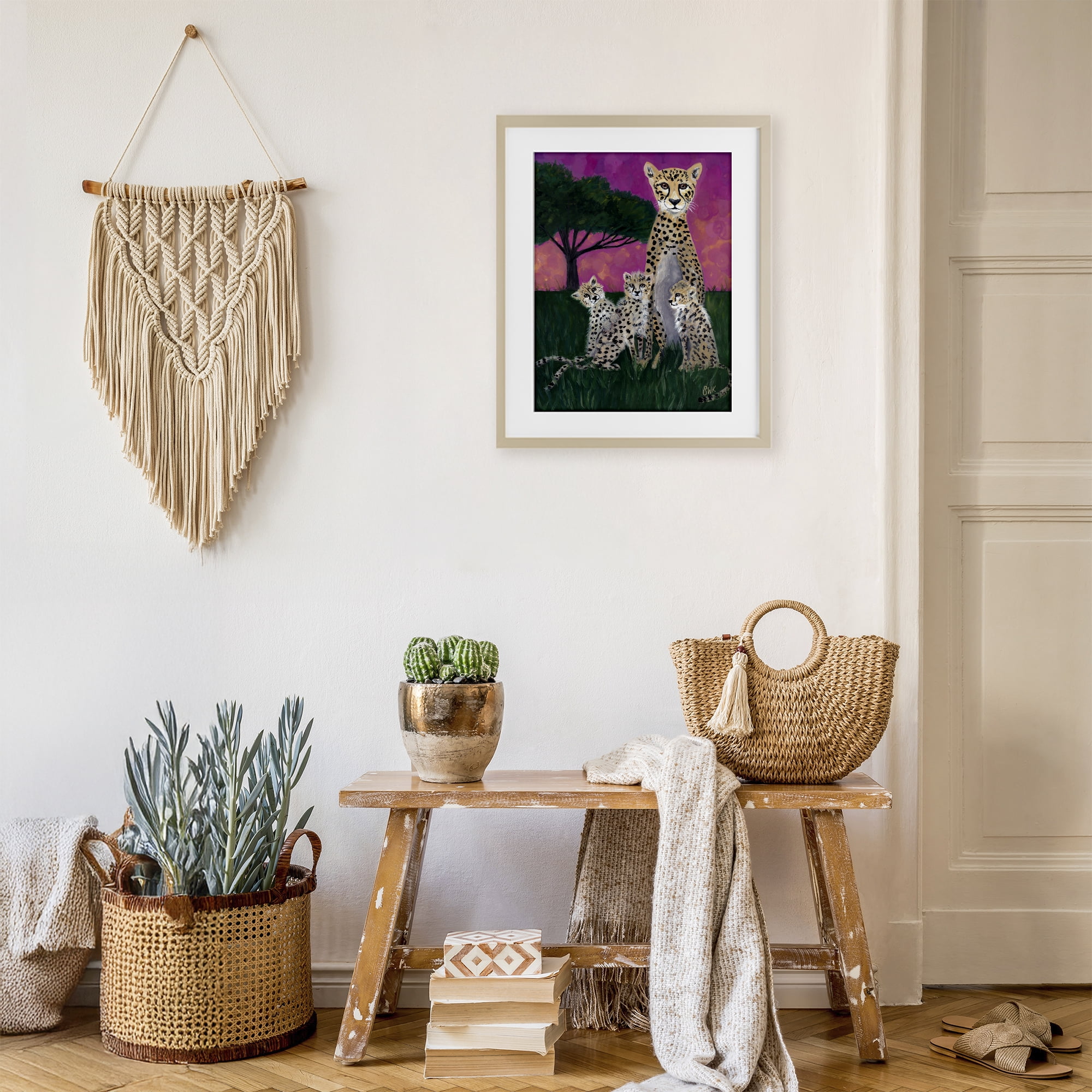 Stupell Industries Mama Cheetah & Her Cubs Birch Framed Print Under Glass, design by Sarah Waldron Kimball