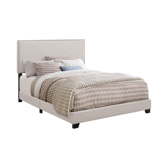 Twin Upholstered Bed With Nailhead Trim in Ivory