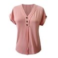 thumbnail image 4 of Pxiakgy plus size tops for women Women's V Neck Button Loose Short Sleeved T Shirt Casual T Shirt Top summer dresses for women 2024 plus size Rose Gold + L, 4 of 5
