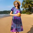 thumbnail image 4 of Balery Neon Buddha Cityscape Vestidos sueltos de manga corta para mujer, vestidos de verano 2025, vestidos casuales de corte A con vuelo., 4 of 6