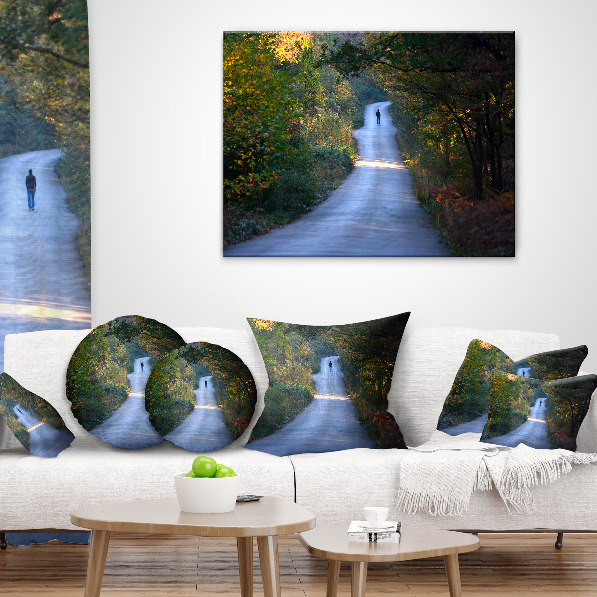 Designart Walking Alone on Road - Landscape Photo Throw Pillow - 16x16