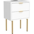thumbnail image 5 of Nightstand with Charging Station,Mid-Century Modern Bedside Table with Storage Drawer and Open Wood Shelf,Small Gold Frame Side Table for Bedroom,Living Room, 5 of 16