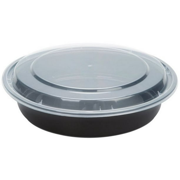 VeZee 48 oz. Black Round Plastic Meal Prep Containers with Clear Dome