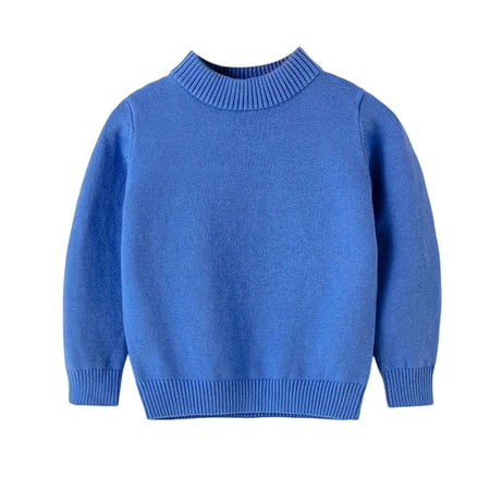 Wdgfv Boys Knit Sweater Mid Neck Soft Warm Pullover Top Casual Comfortable Winter Fall Everyday Wear For Kids Blue 4-5 Years