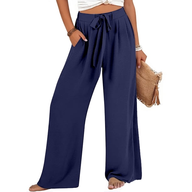 WILLBEST Pantalones Casuales elegantes para Mujer: Diseño Holgado, de Pierna Ancha y con Bolsillos con Cordones de Color Liso para Mayor Comodidad y Versatilidad a Diario. Extra Grande