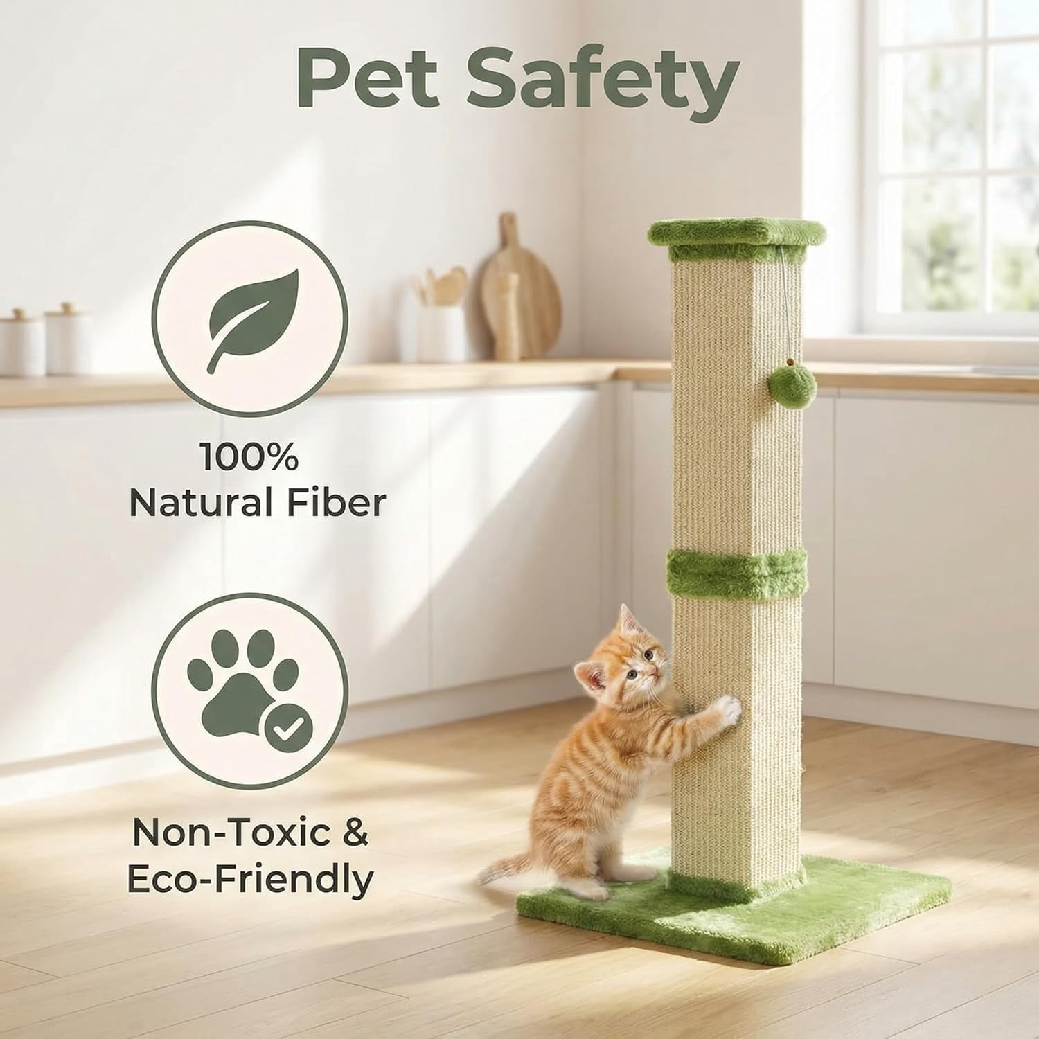 Tall  Scratching Post 32 Inch Heavy Duty Sisal with Hanging Ball for Indoor Cats