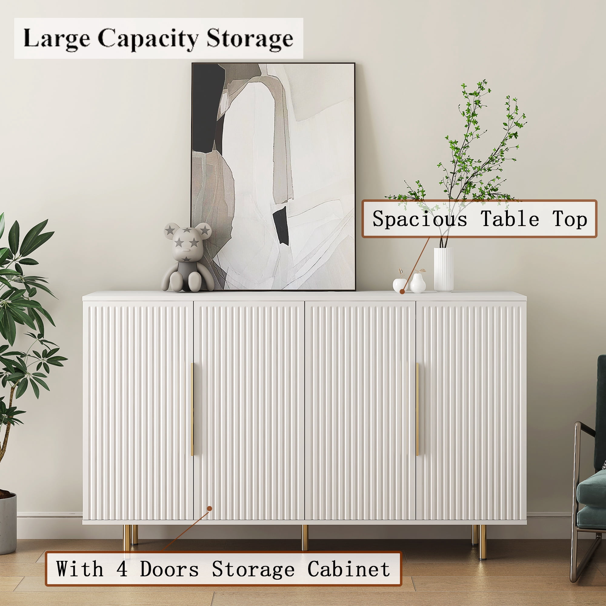 Aukfa Sideboards Buffet Cabinet with Drawers & Adjustable Shelves,Accent Cabinet Console Table,White