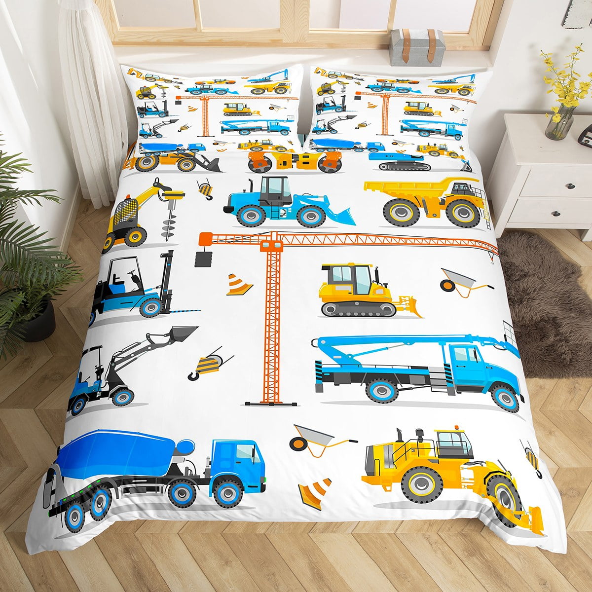 Trucks Duvet Cover Twin Construction Bedding Set Excavator Truck