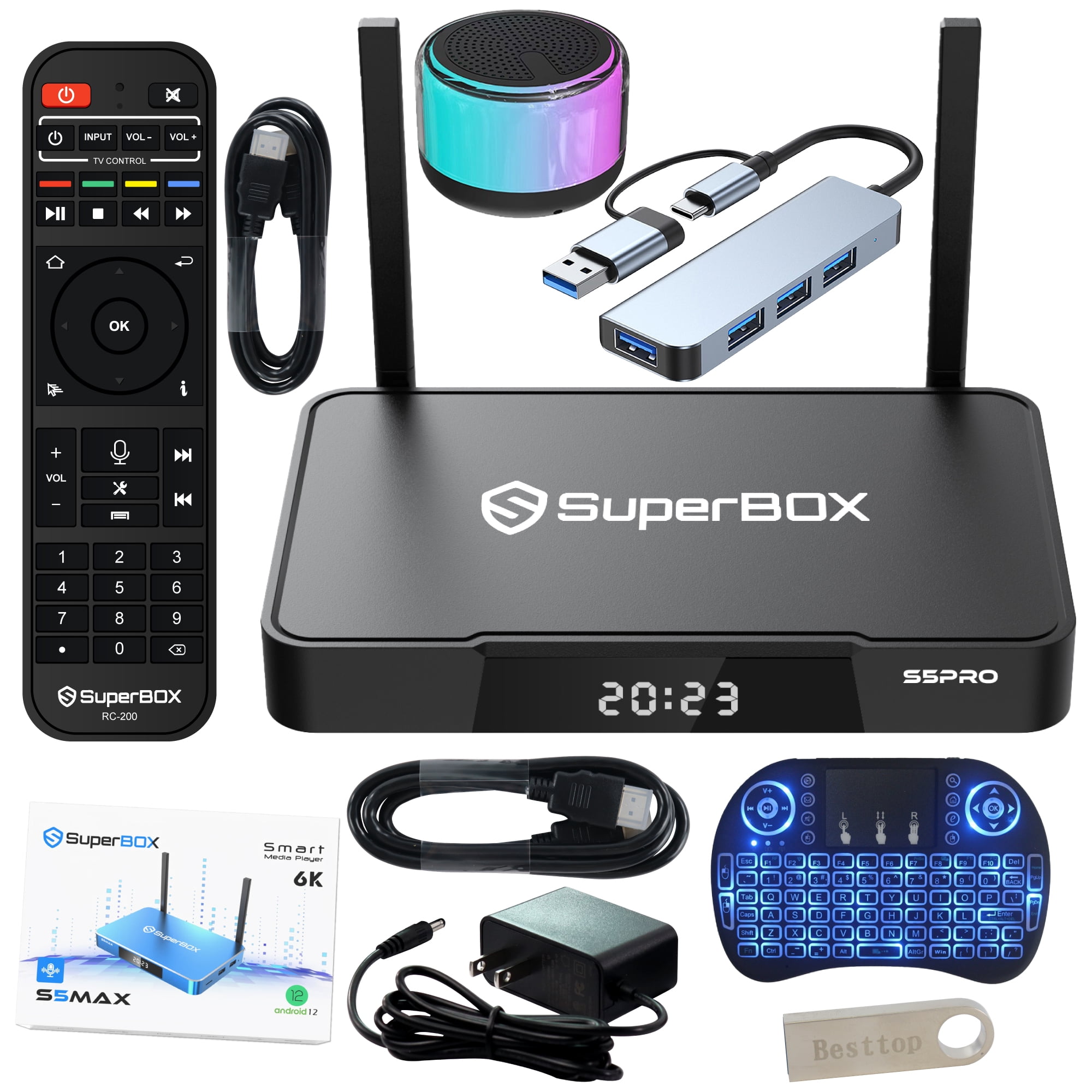 2025 Super Box S6 Pro Latest Version, 4G+ 32G, S6 Pro 2025 Superbox Elite Fully, 5th Generation Super Stable Smart TV Box for TV, Voice Remote, Power Supply, Easy Setup Guide & Phone Support