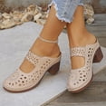 thumbnail image 3 of Pandaie Closed Toe Clogs for Women Hollow out Chunky Heel Slides Sandals Comfortable Slip on Mules Summer Beach Slippers Wedge Backless Walking Shoes Beige Size 6.5, 3 of 8