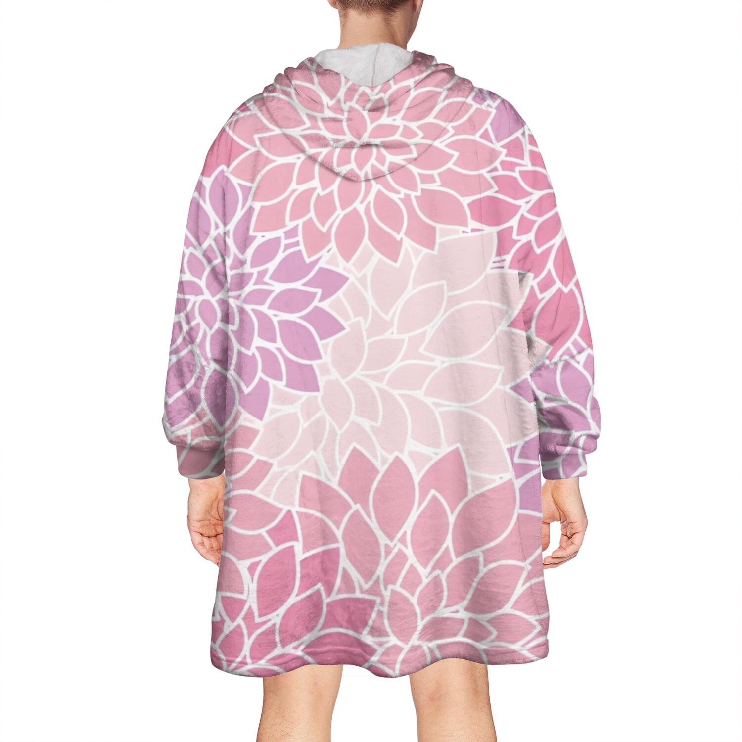 Wearable Oversized Blanket,Pink Floral and Petal Pattern Wearable Blanket Hoodie for Adults,Cozy Hooded Blankets with Super Pockets,Super Warm Fuzzy Pullover for Women & Men