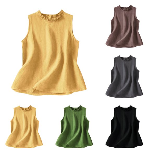 Ashirexll Sleeveless Tops for Women, Summer Tops for Women, Summer Linen Camisole Sleeveless Solid Color Casual Tank