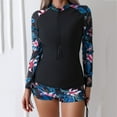 thumbnail image 4 of GEWSEY Women 2 Piece Long Sleeve Rash Guard with Built in Bra Swimsuits UPF 50+ Swim Shirt with Boyshort Bottom (Black3, L), 4 of 7