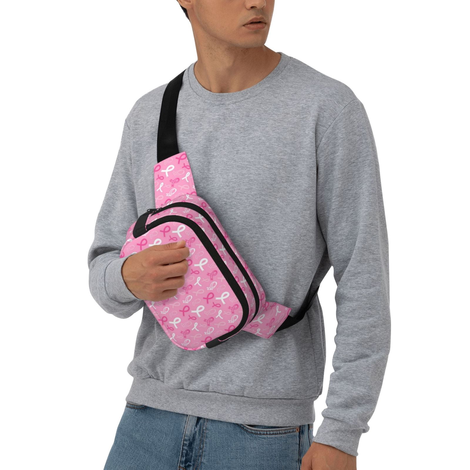 Kuqiui Breast Cancer Awareness (3) Print Fanny Packs for Women Cross Body Waist Bag Fashionable Fanny Pack Designer Workout Hiking Waist Pack Running Travel Gym