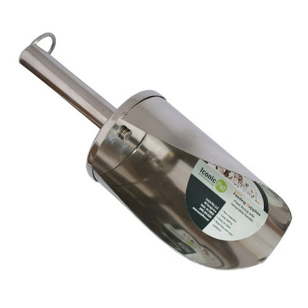 1 Cup Pet Scoop (Iconic Pet - Stainless Steel Pet Food Scoop with Removable Handle for your Dog or Cat - Medium - 8
