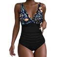 thumbnail image 2 of Maqroz One Piece Swimsuit Deep V Neck Spaghetti Strap Swimwear Classic Fashion Prints Bathing Suit Trendy Summer Beach Vacation Swimwear for Tanning, 2 of 6