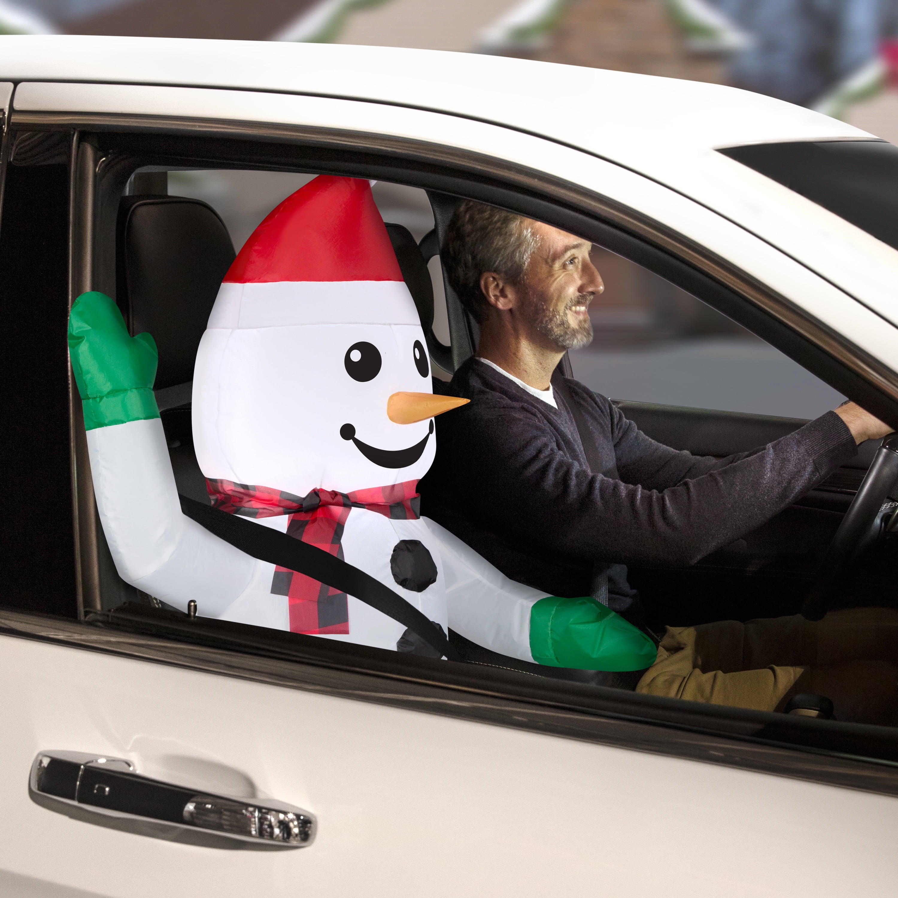 3ft 91cm Snowman Car Buddy Airblown Inflatable Snowman for the Passenger  Seat. LED. for Use in Any Passenger Seat, Self-inflates 