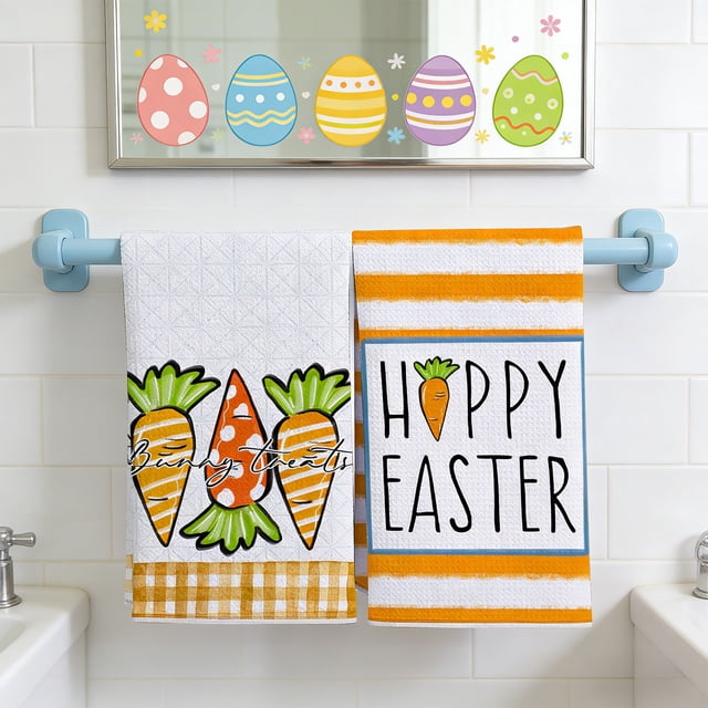 Festive Rabbit Design Kitchen Towels, Highly Absorbent Dishcloths With Durable Polyester Material, for Holiday Decor and Cleaning, Multi-color