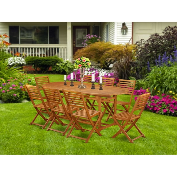 East West Furniture Wooden Patio Set Natural Oil, BSBS9CWNA