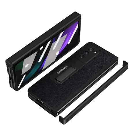 ELEHOLD for Samsung Galaxy Z Fold 2 5G 2020 7.6 Inch Case with Built-in Tempered Film, Hidden Backet Screen Protector Full Hinge Protection Hidden Kickstand Anti-Scratch Shockproof Case, Black