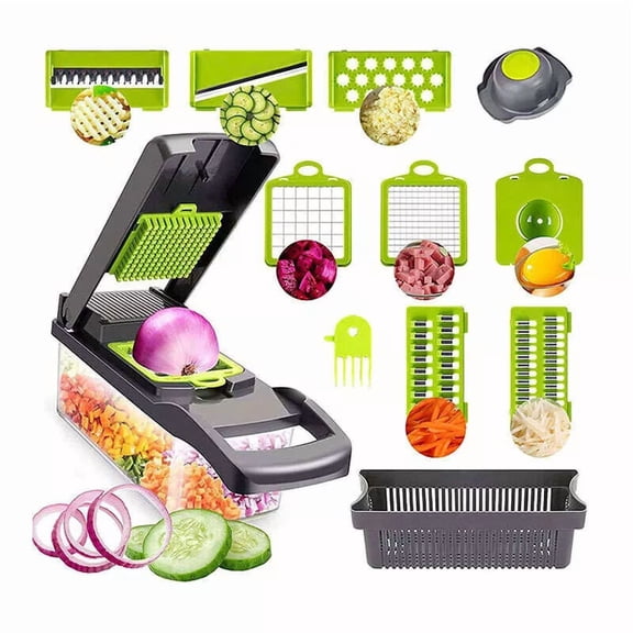 Vegetable Chopper Slicer 16-in-1 with Spice Chopper Set 7 Blades Veggie Dicer Onion Fruit Cutter Grey chopper vegetable cutter